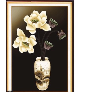 Tranh đính đá Bình hoa sen VS077, DF2940, DF2561 - tự đính