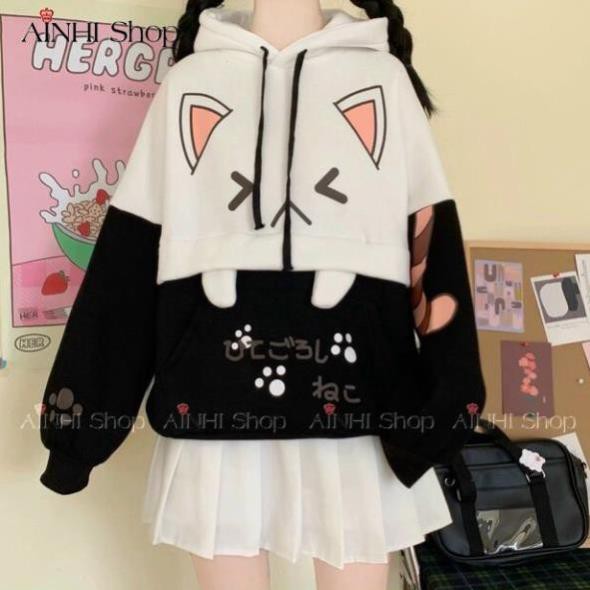 vivi ÁO HOODIE NỮ ❤️FREESHIP❤️ áo khoác hoodie ( NANH MÈO ) VẢI NỈ NHIỀU MÀU- CUTE AO HOODIE FREE SIZE DƯỚI 60KG vivi