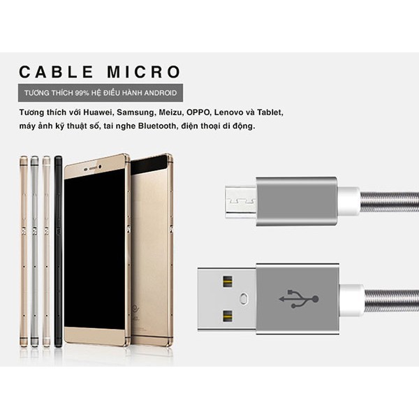 Dây Sạc Nhựa Sạc Nhanh Chống Đứt Micro USB - MF100 - Bảo Hành Bagi 12 Tháng