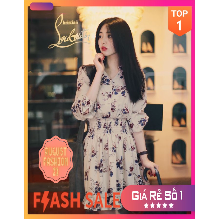 FREE SHIP - Váy Đầm Voan Hoa tay dài Dáng Xòe Thời Trang Hàn Quốc