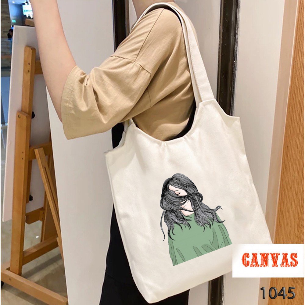 Túi Tote Túi Vải Canvas Cỡ Lớn In Họa Tiết Sad Sister 1045 Thời Trang Hàn Quốc Mang Dạo Phố Du Lịch Cực Đẹp