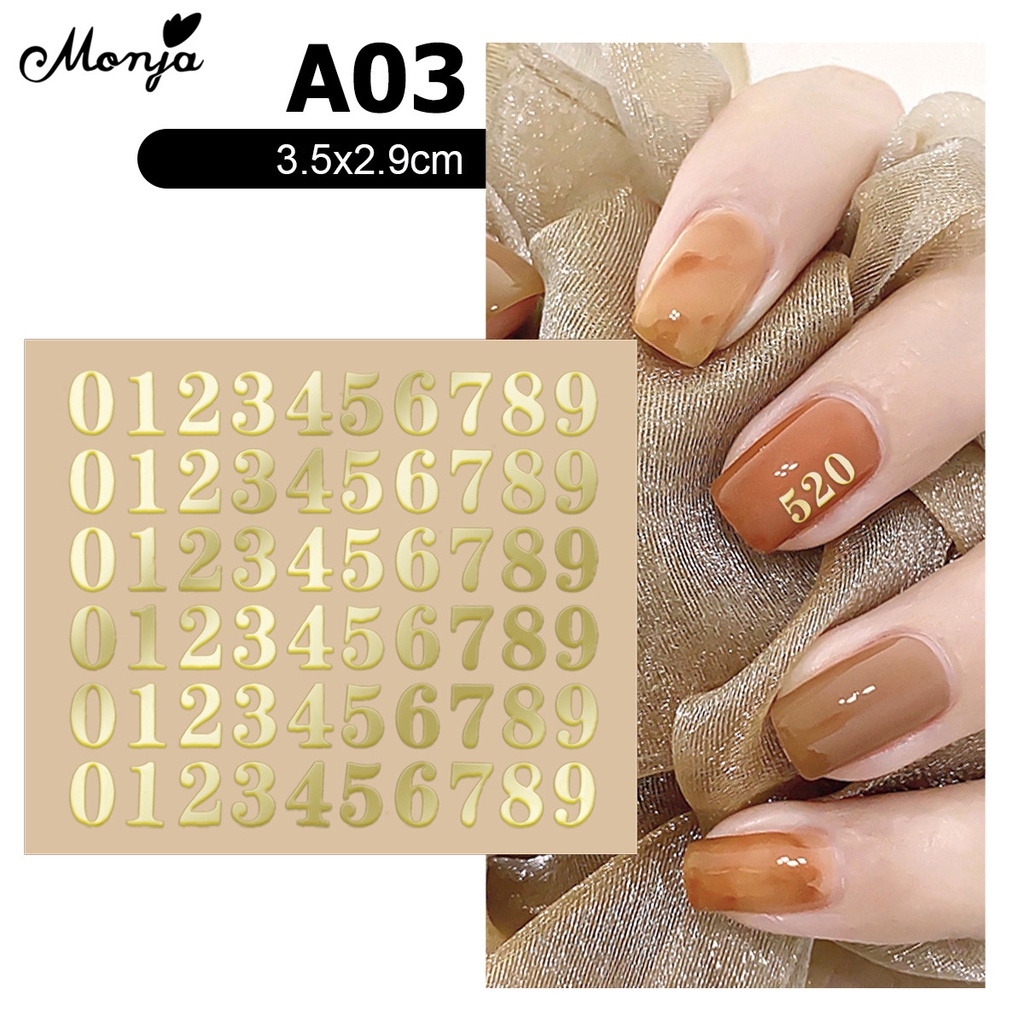 MONJA Miếng Dán Trang Trí Móng Tay Hình Chữ Cái Mini Màu Vàng / Bạc Thời Trang DIY