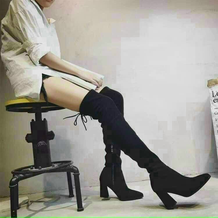 Mã 325 Bốt đùi cao gót 7p khóa sườn có lót lông cao cấp sang chảnh