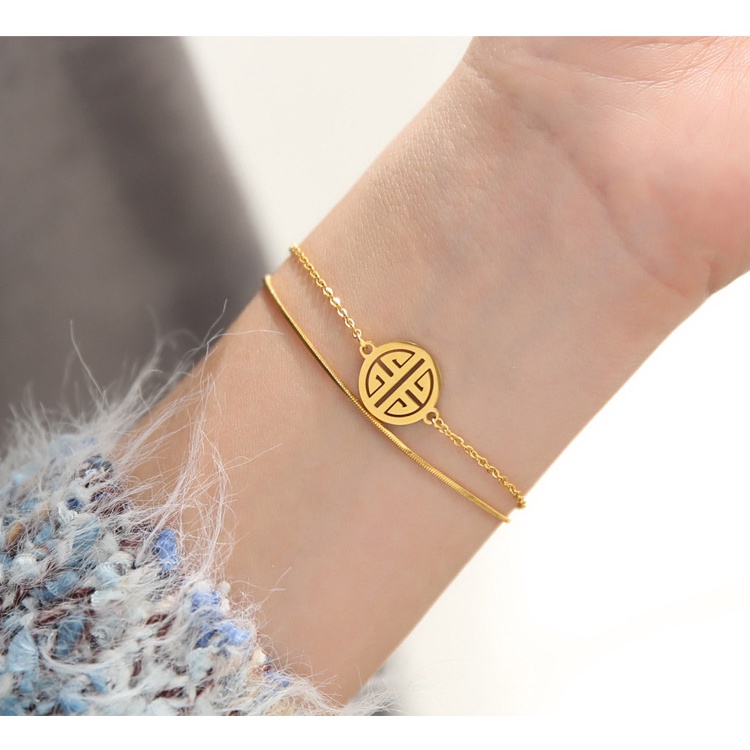 Vòng Đeo Tay Hai Lớp Xiaofu | Dây Chuyền Thép Titan Mạ Vàng 18k Mặt Hình Rắn Cá Tính
