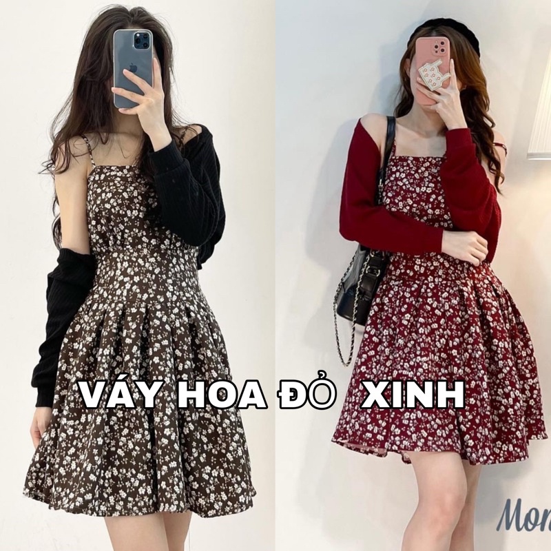 SET VÁY HOA 2 MÓN gam màu kiểu retro gồm váy hoa ngắn và cardigan lửng tone màu cực xinh