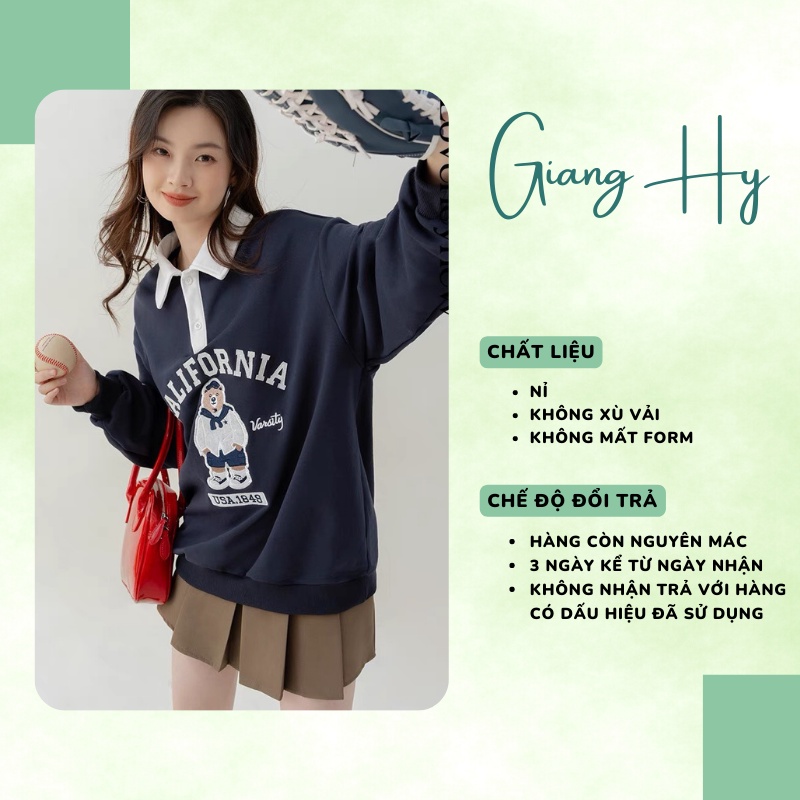 Áo sweater nữ form rộng polo nỉ WHO.AU