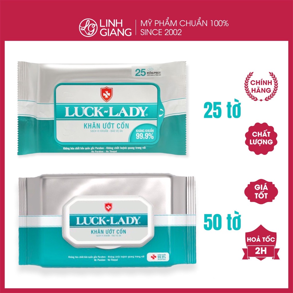 Khăn giấy ướt có cồn Luck Lady khử khuẩn an toàn cho trẻ nhỏ không khô da Linh Giang chính hãng