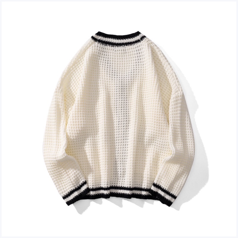 Áo len Cardigan màu sắc Retro áo len đan len nam và nữ cổ tim thời trang