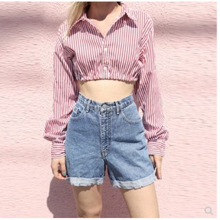 [SẴN SIZE L] SƠ MI CROPTOP (kèm ảnh thật)