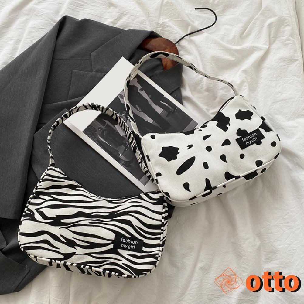 Fashion Shoulder Top-handle Bag Lady Canvas Underarm Bag Hobo Women Street Zebra Cow Print Purses