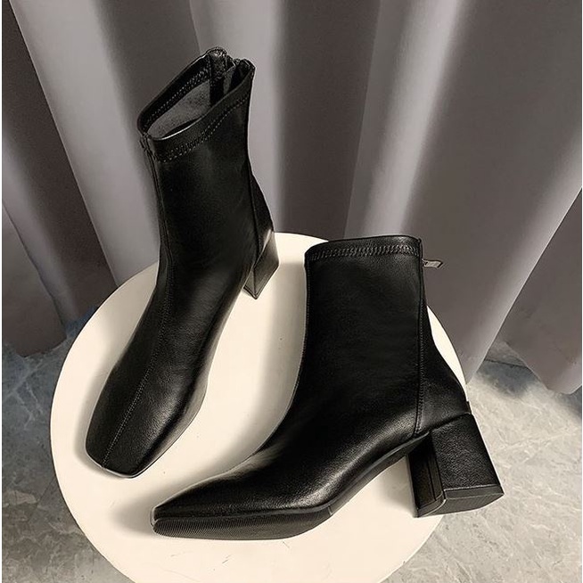 Bốt nữ cao cổ WOMEN STORY boots lót nỉ da mềm,boot khóa kéo sau đế vuông 6cm, 3 màu đen nude và be boost mùa đông WS2021