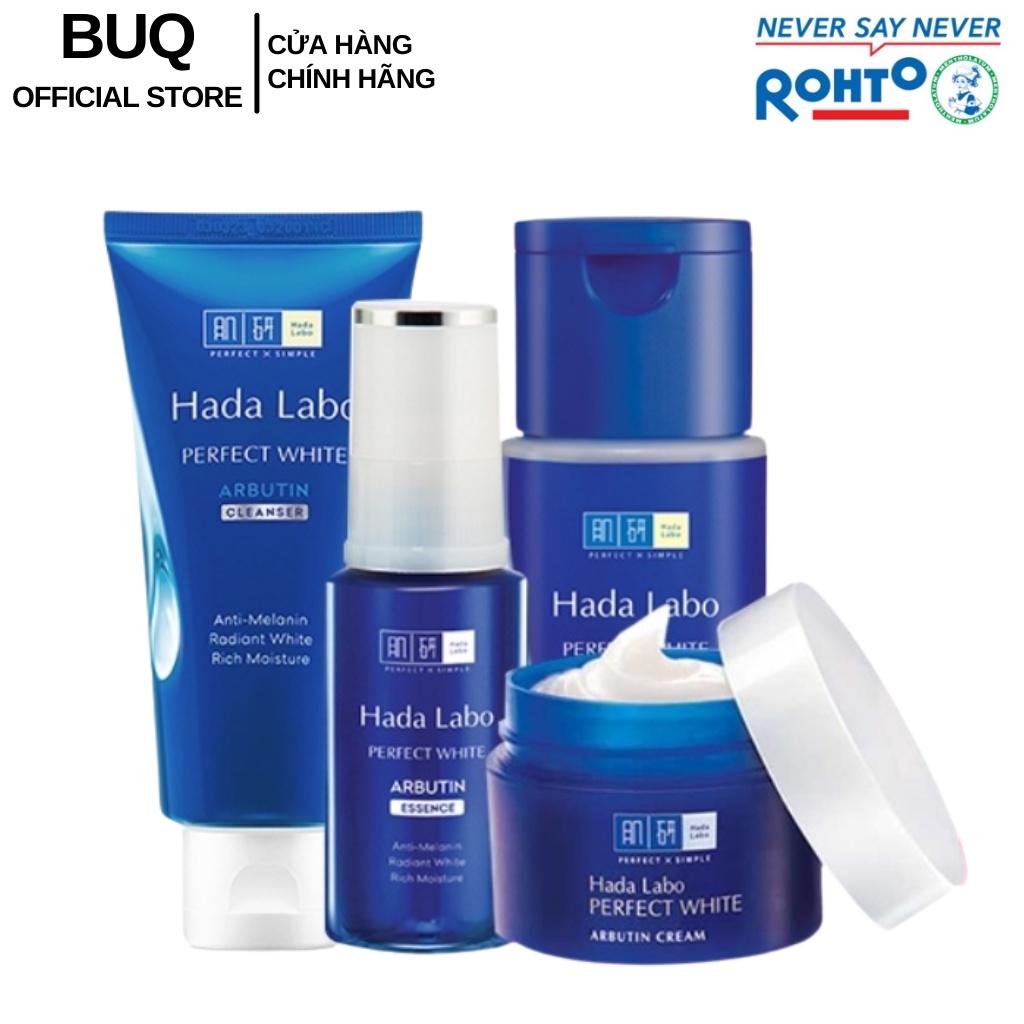 Combo Trọn Bộ Dưỡng Trắng Da Tối Ưu Hada Labo Perfect White Xanh (Sữa Rửa Mặt + Dung Dịch + Tinh Chất + Kem)