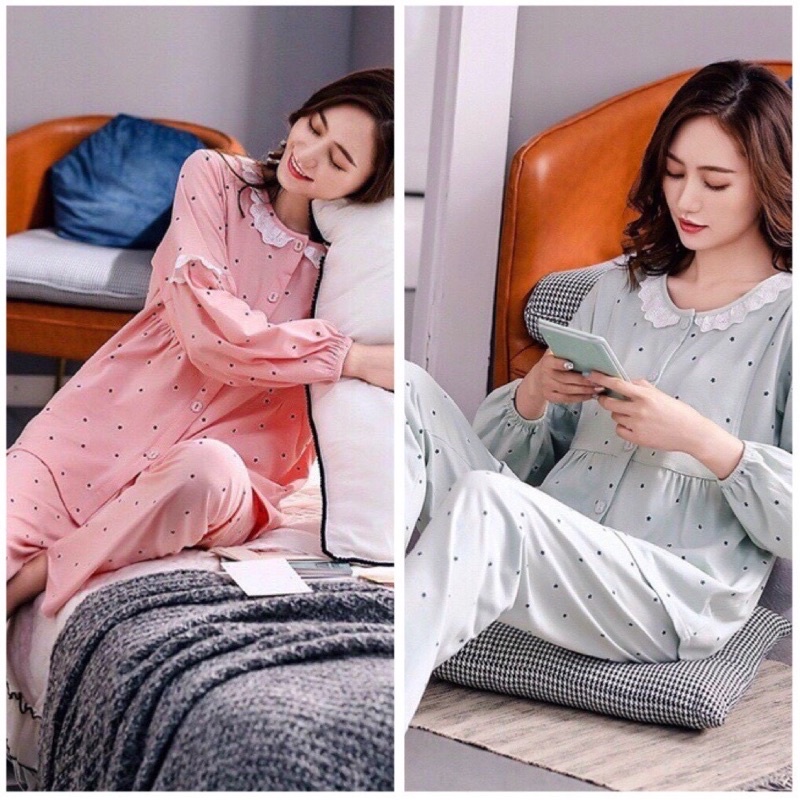 Bộ đồ bà bầu dài tay thu đông chất cotton hình SAO mặc nhà trẻ trung đẹp giá rẻ