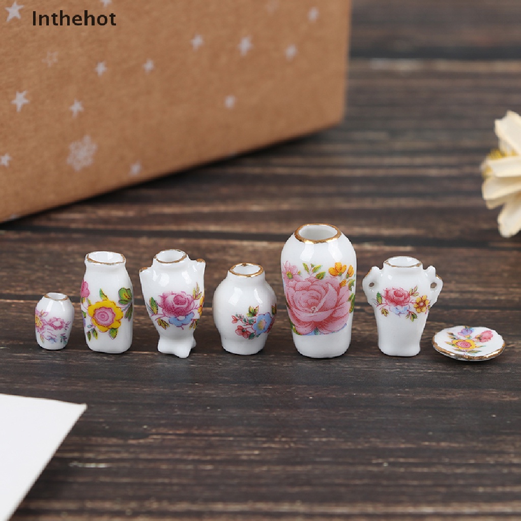 Bộ 7 Bình Hoa Sứ Trang Trí Nhà Búp Bê Xinh Xắn