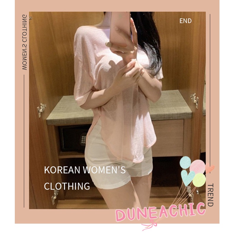 DUNEA Áo Thun Ngắn Tay Dáng Rộng Hở Lưng Gợi Cảm Dành Cho Nữ
