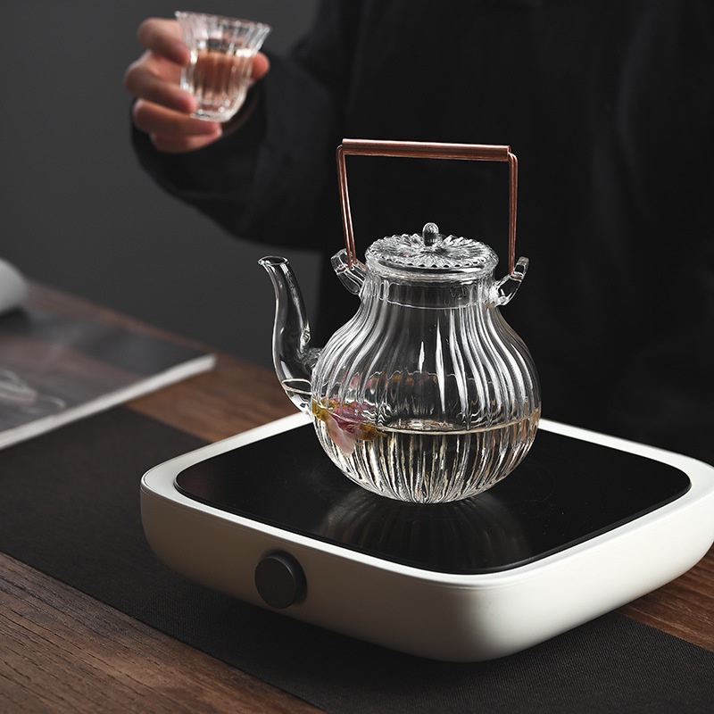 Ấm trà thủy tinh chịu nhiệt họa tiết Hoa Cúc 750ml