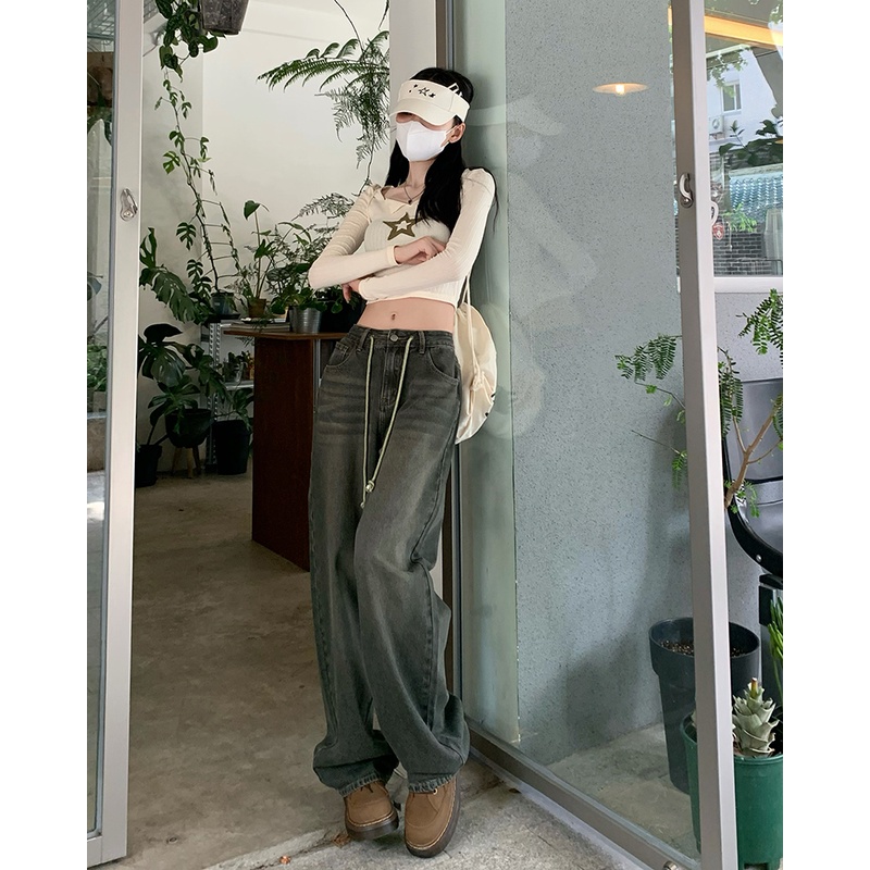 QKOOLE  Quần Jean Ống Đứng Phong Cách vintage Hàn Quốc  quần jean nữ ống đứng lưng cao