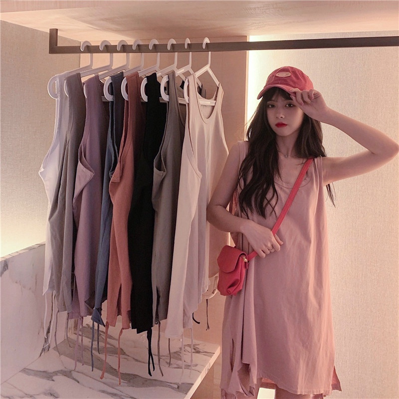 Áo thun SUXI sát nách dáng dài rộng phong cách Hàn Quốc cá tính dành cho nữ