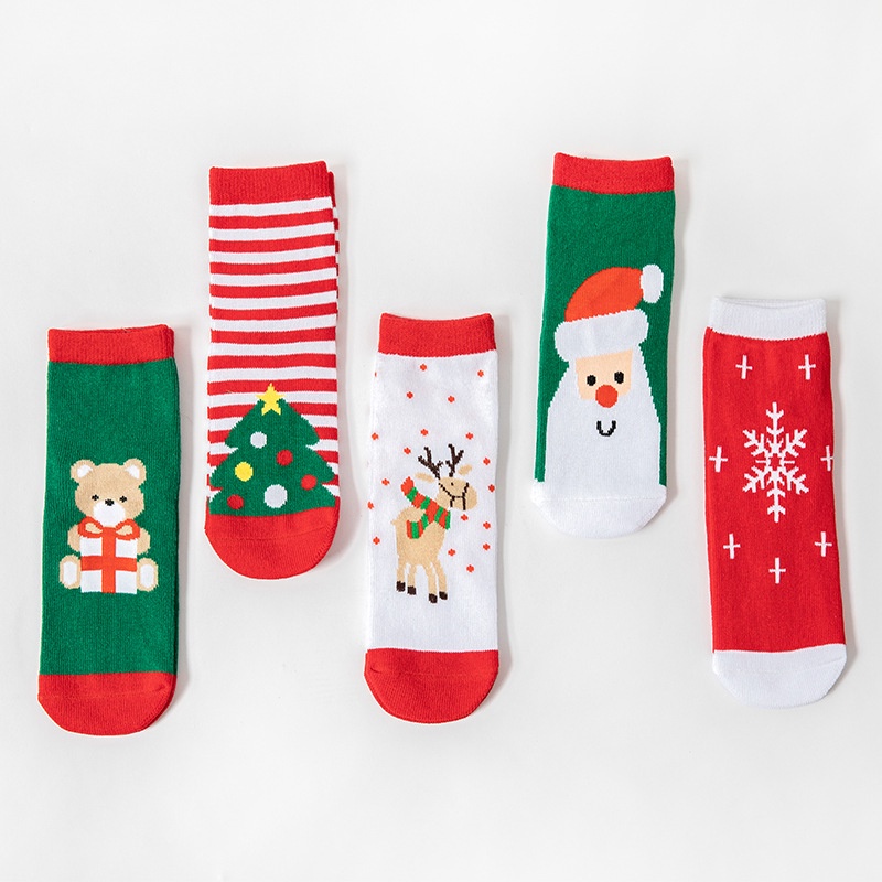 Set 5 Đôi Vớ Giữ Ấm Chống Trượt Thoáng Khí In Họa Tiết Giáng Sinh Năm Mới Cho Trẻ Sơ Sinh