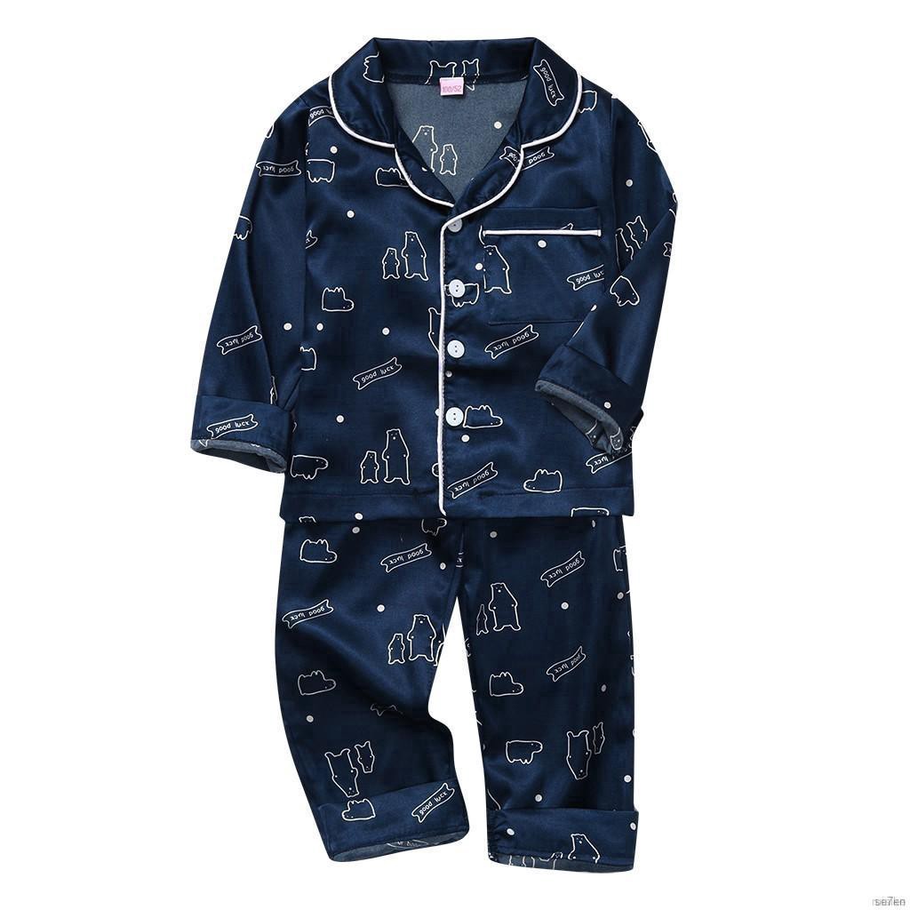 Bộ Đồ Ngủ Pijama Dài Tay Bằng Lụa Satin Cho Bé