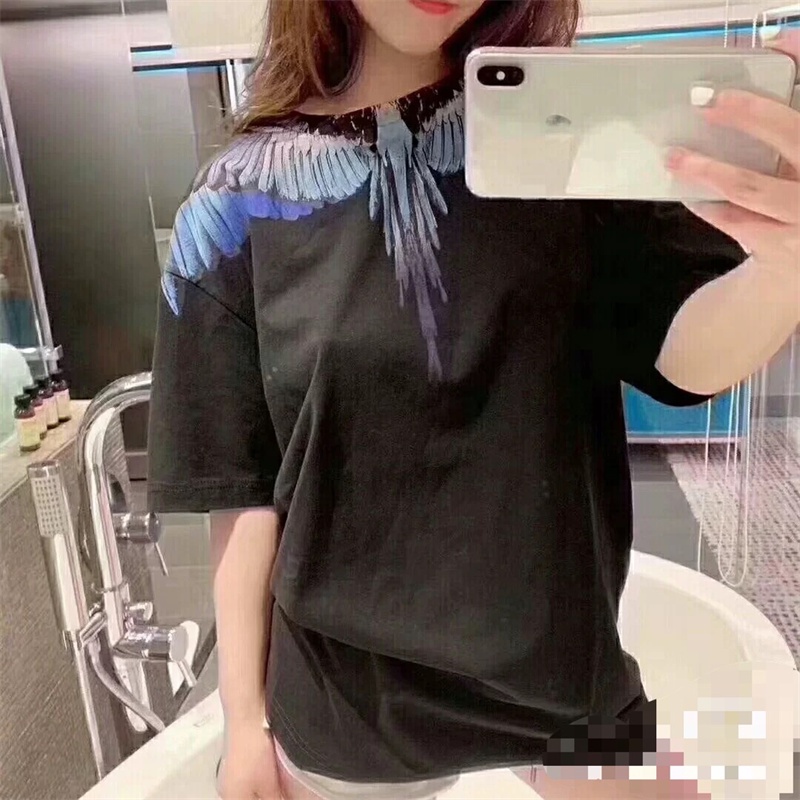 Áo Thun Cotton Ngắn Tay In Hình Đôi Cánh Phong Cách Cổ Điển Thời Trang Unisex