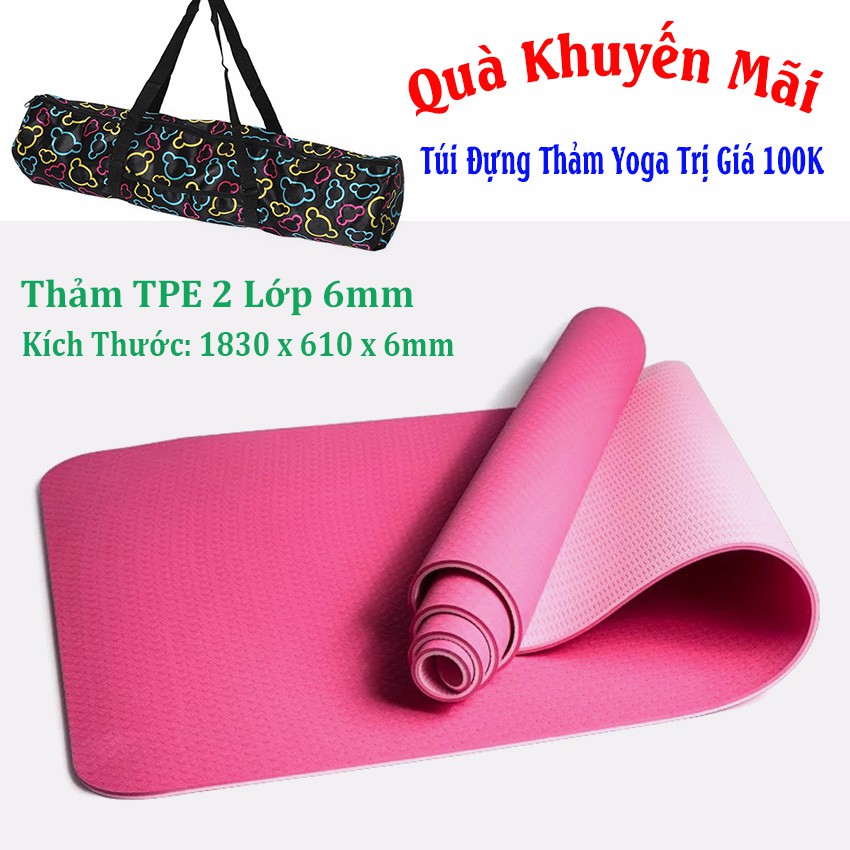 Thảm Yoga 2 Lớp TPE Tặng Kèm Túi Màu Tím Hồng