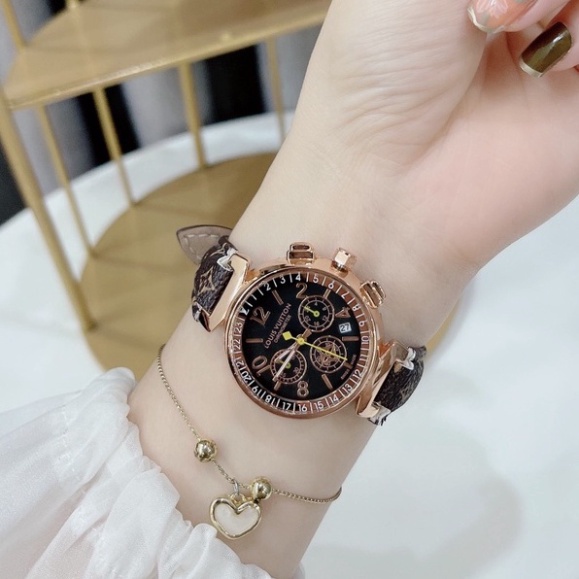 Đồng Hồ Nữ Dây Da Nâu Tôn Da, , Đồng Hồ LV Kiểu Dáng Sang Trọng Chống Nước Bảo Hành 1 Năm - HÀNG MỚI VỀ