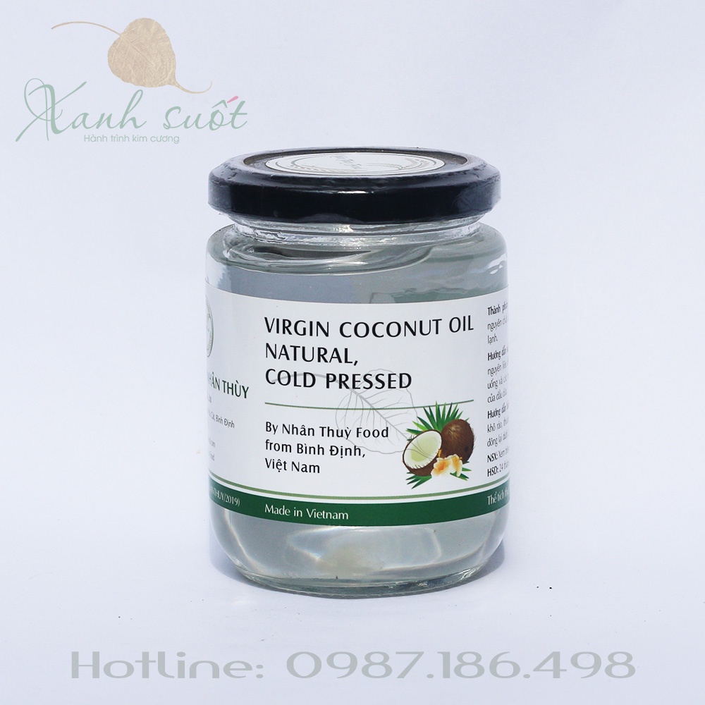 Dầu Dừa Ép Lạnh 100%- Chăm Sóc Da, Răng Miệng, Dầu Nền-Virgin Coconut Oil- Natural, Cold Pressed [Xanh Suốt]