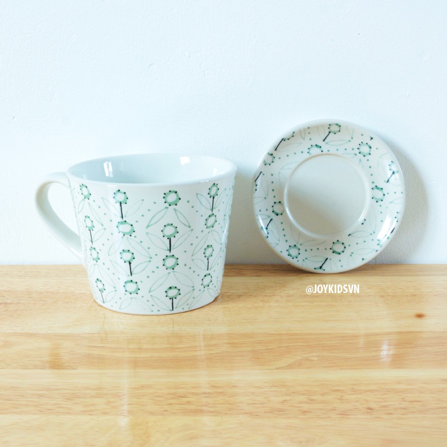 Tách trà gốm hoa xanh cổ điển vintage | Cốc cà phê có quai - Green floral ceramic cup