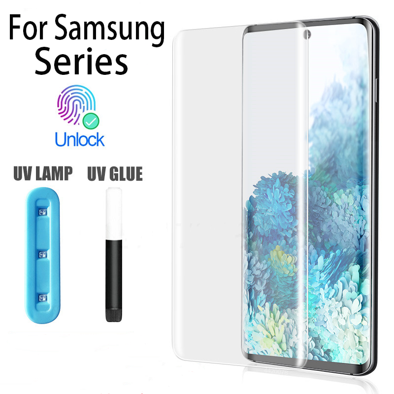 Kính cường lực chống tia UV bảo vệ toàn màn hình cho Samsung Galaxy S21 S20 S10 5G S9 S8 S6 S7 Edge Note 20 10 8 9 Ultra Plus