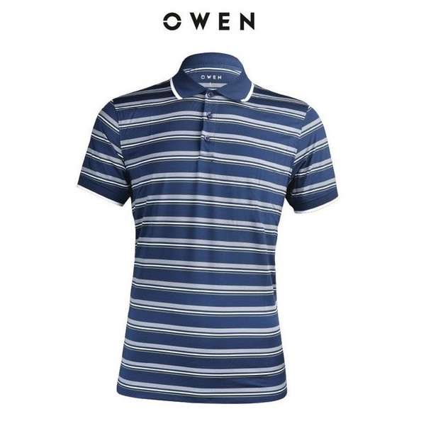 OWEN - Áo polo nam Owen màu xanh sọc ngang 22374- Áo thun ngắn tay có cổ nam