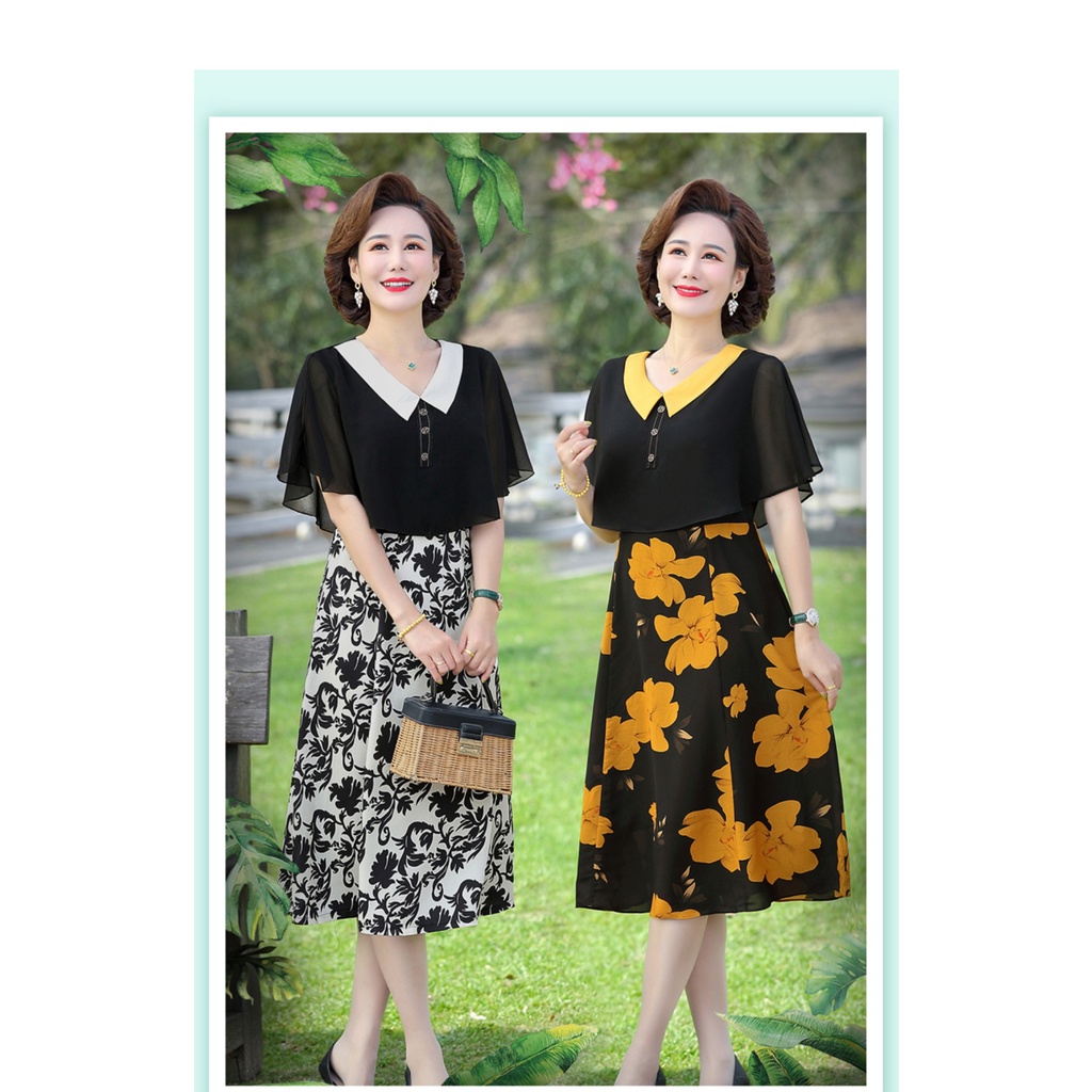 Vây dành cho nữ chung tuổi đầm dự tiệc Đầm Chiffon Dáng Dài Phong Cách Phương Tây Thời Trang Mùa Hè Hàng Mới 2022 Dành Cho Nữ Trung Niên 40 Tuổi