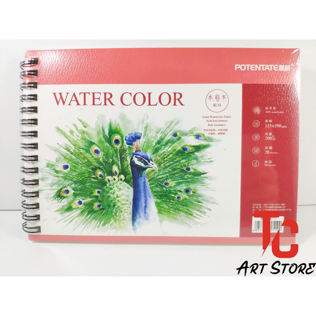 Sổ vẽ màu Nước Con Công POTENTATE 200gsm A3, A4, A5 - Vân Nổi ROUGH, 20 tờ