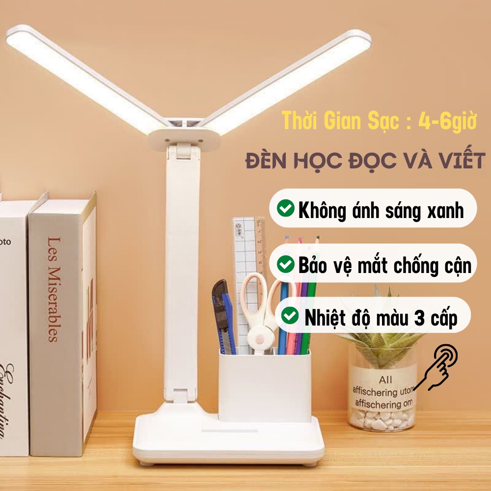 Đèn Học Tich Điện, Đèn Bàn Học Chống Cận Thiết Kế Sáng Tạo 2 Thanh Led Rời Cảm Ứng Thông Minh ATILA SHOP