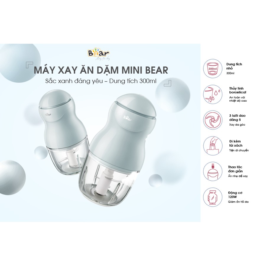 [ CHÍNH HÃNG-BẢO HÀNH 18 THÁNG] Máy Xay Ăn Dặm Bear 0.3L, Máy Xay Đa Năng Nhỏ Gọn, An Toàn, Dễ Sử Dụng Babibu - MXB0.3