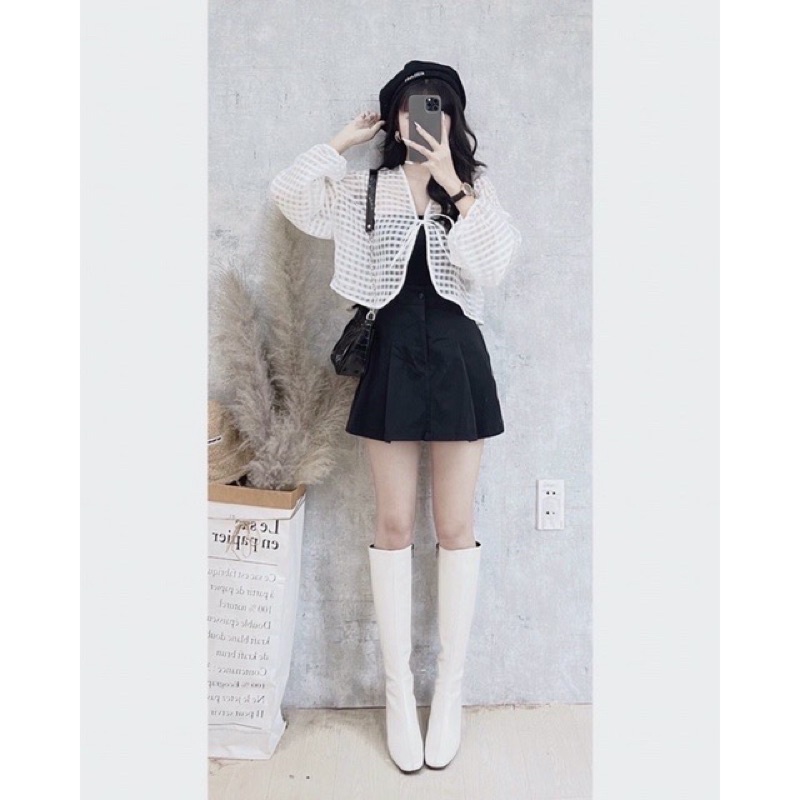 Áo lưới xinh ulzzang tay dài kèm bara siêu dày dặn