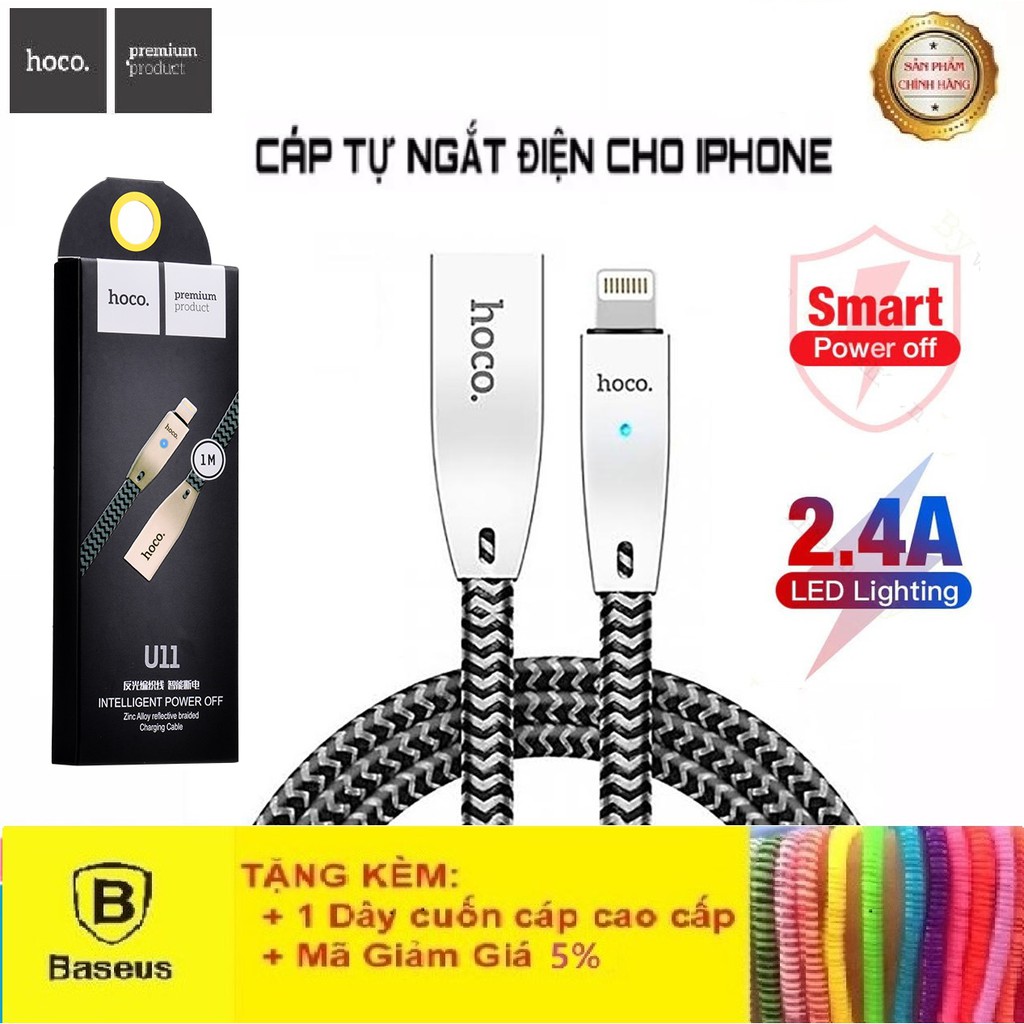 Dây Sạc Iphone Hoco U11 - Cáp Sạc Ngắt Điện Thông Minh Khi Đầy Pin Dành CHo iPhone/ iPad - Bảo Hành Chính Hãng 12T