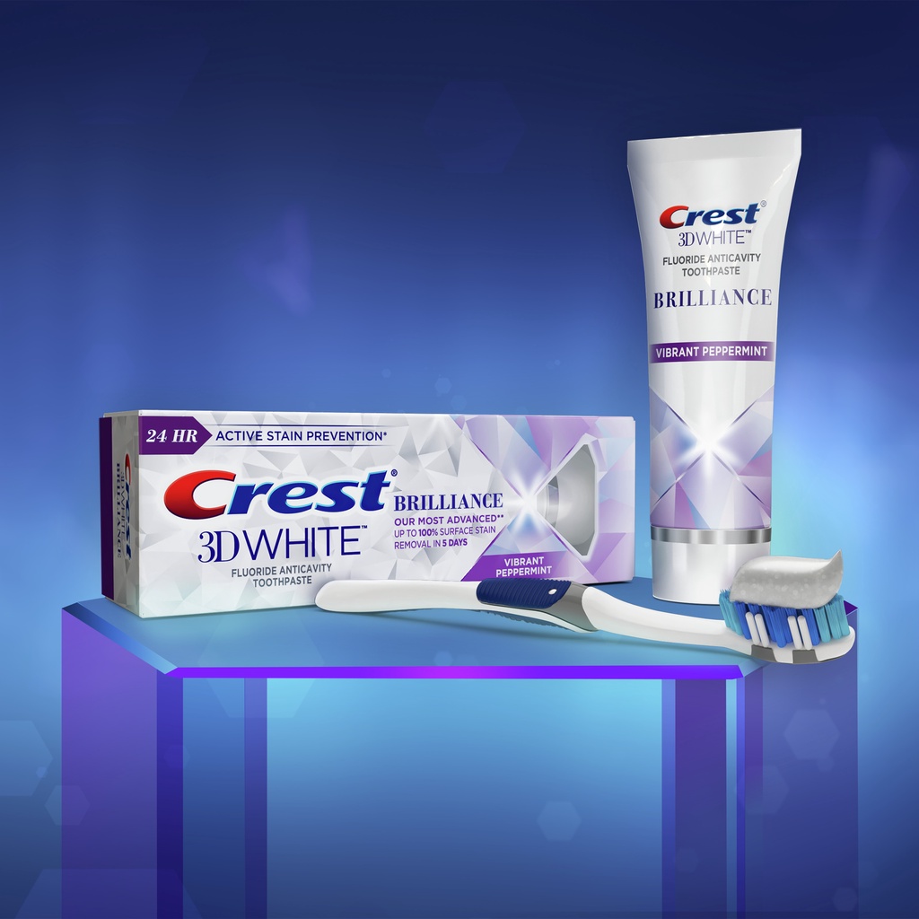 Kem Đánh Răng Crest 3D White Brilliance Teeth Whitening Toothpaste, Peppermint, 3.9 Oz, 2 pack