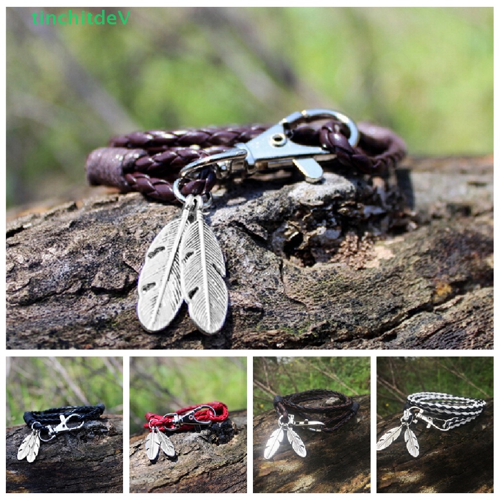 Vòng Tay Da PU Đính Lông Vũ Thời Trang Cho Nam