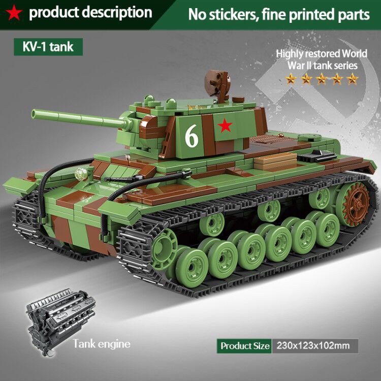 Bộ đồ chơi lắp ráp quân xe tănk Military KV-1 Heavy Panzer Tank WW2 Tank Technic Soldier Weapon Bricks 100070