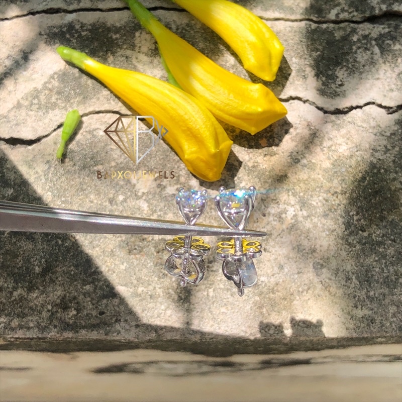 SIÊU GIẢM GIÁ-Moissanite-Bông tai Moissanite 4,5-5,4ly; Đôi; Bạc xi 2 lớp Bạch kim+Lớp keo bảo vệ lớp xi bền màu