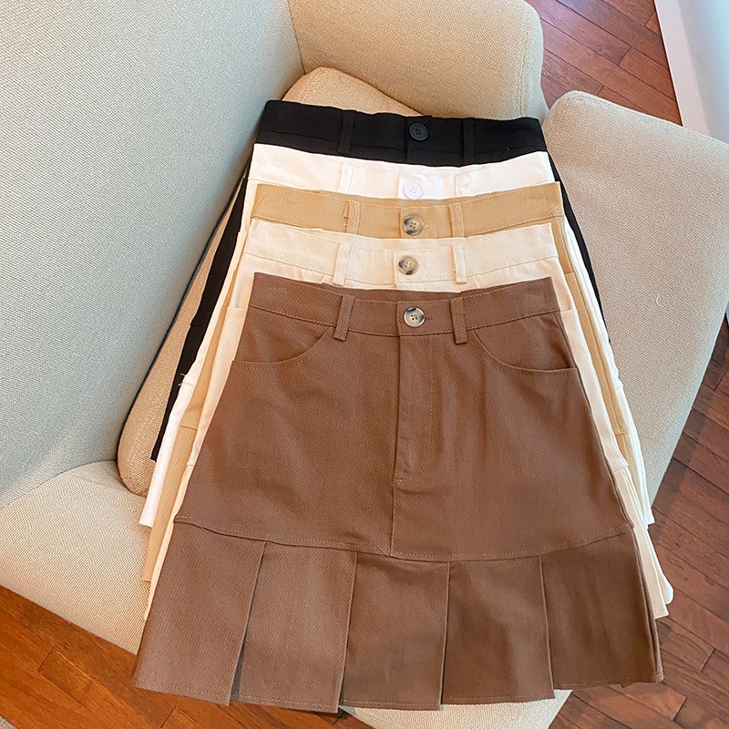 Chân váy SUXI dáng chữ A xếp ly lưng cao phong cách Hàn Quốc thời trang cho nữ