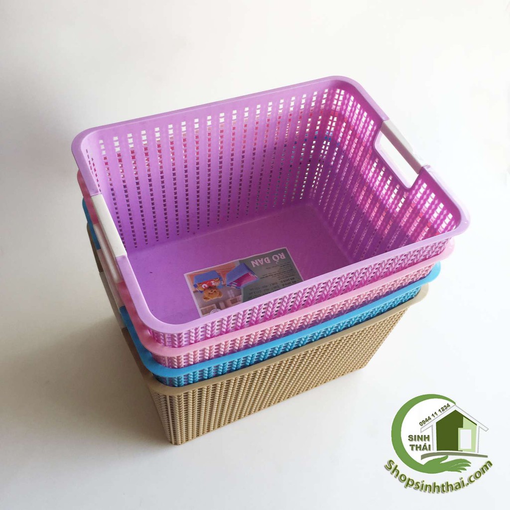 Rổ nhựa vuông đan Việt Nhật - rổ giả mây lớn  36 x 22 x 21cm - màu ngẫu nhiên