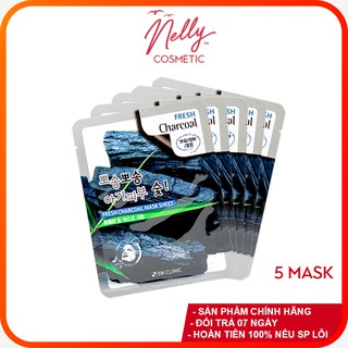 (❤️SALES SẬP SÀN❤️) COMBO 05 Mặt nạ dưỡng da chiết xuất than hoạt tính 3W CLINIC FRESH CHARCOAL MASK SHEET 23ml