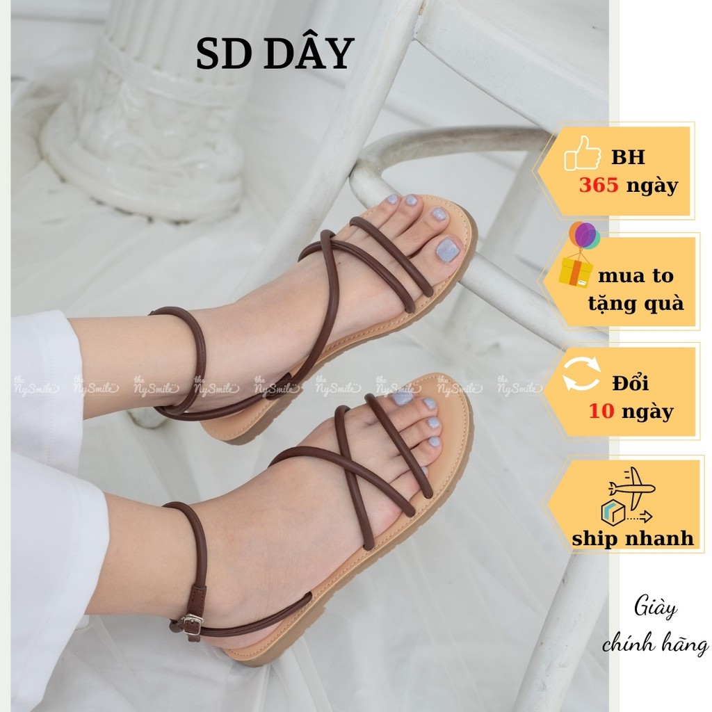 Giày sandal da bò quai tròn chéo tùm lum - THENYSMILE - Onni