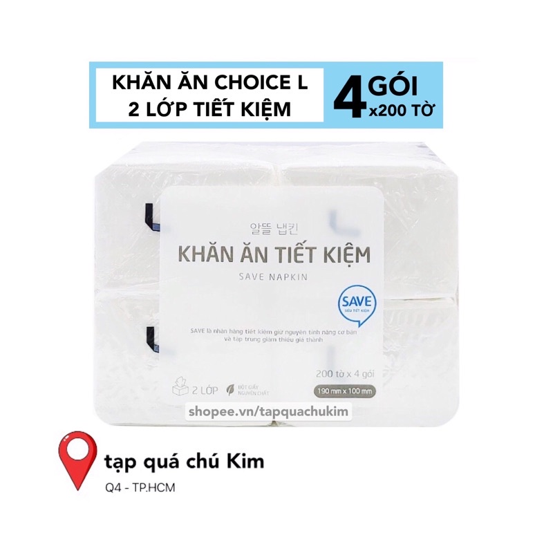 [COMBO 4 GÓI] Khăn giấy ăn CHOICE L 2 lớp siêu tiết kiệm - tapquachukim