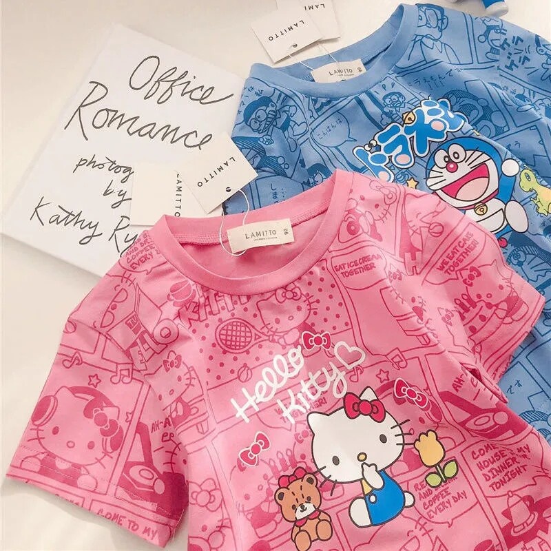 Áo Thun 100% Cotton In Hoạ Tiết Hoạt Hình Doraemon Thời Trang Mùa Hè Phong Cách Hàn Quốc Cho Bé 3-7 Tuổi