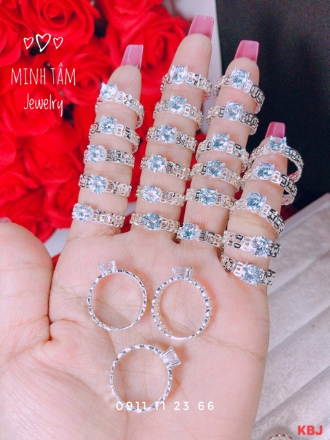 Nhẫn kim tiền tài lộc gắn đá bạc ta cho nữ-Minh Tâm Jewelry