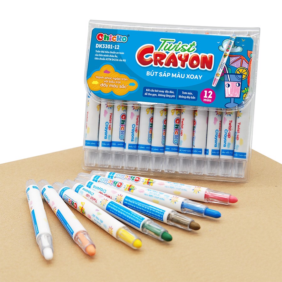 Bút Sáp Màu Xoay DUKA Twist Crayon 12 Màu -Túi Nhựa PVC