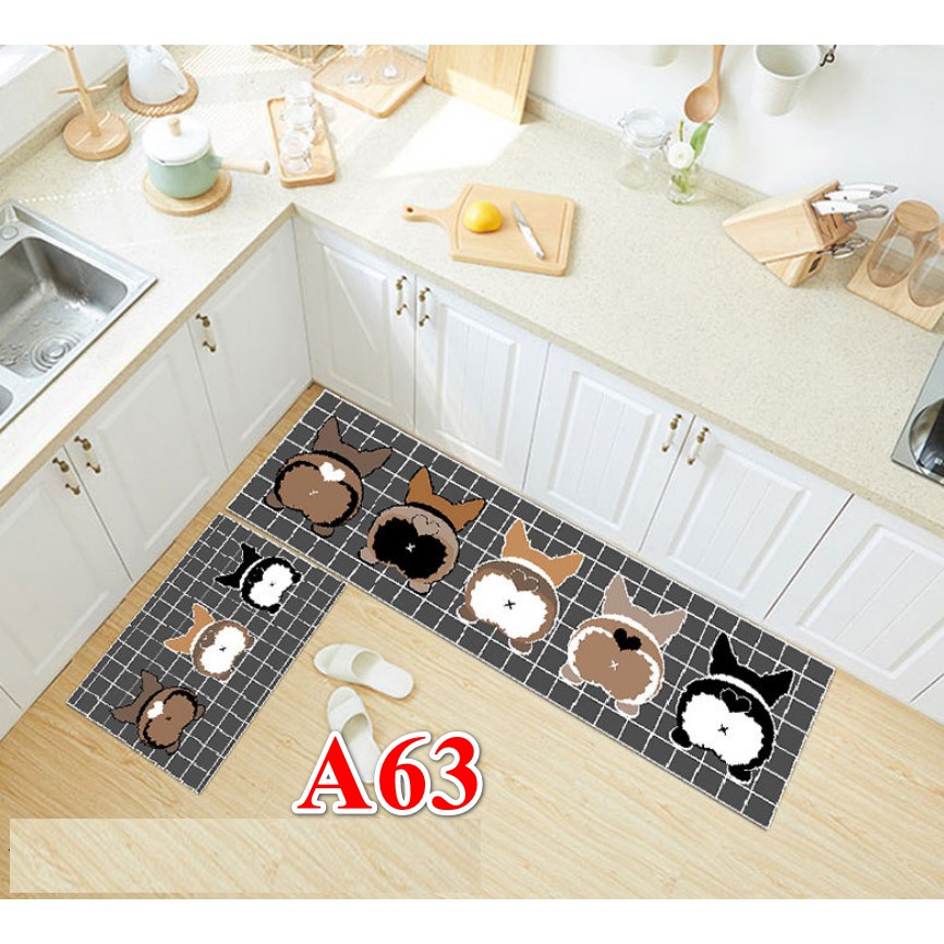 Bộ 2 tấm thảm bếp MẪU THÚ CƯNG HIỆN ĐẠI BST05 (40x60cm và 40x120cm)